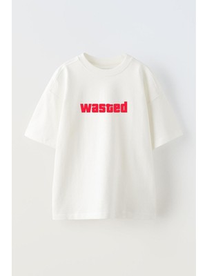 The Wert Unisex Wasted Tasarım Baskılı Pamuk Beyaz Oversize T-Shirt