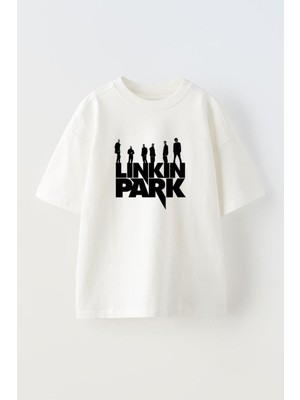 The Wert Unisex Lınkın Park Tasarım Baskılı Pamuk Beyaz Oversize T-Shirt