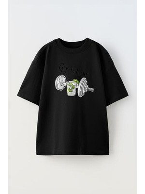 The Wert Unisex Gym Tonic Wall And Art Print Tasarım Baskılı Pamuk Sıyah Oversize T-Shirt