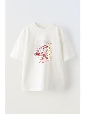 The Wert Unisex Courage The Cowardly Dog Tasarım Baskılı Pamuk Beyaz Oversize T-Shirt