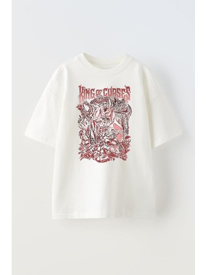 Unisex King Of Curses Dark Tasarım Baskılı Pamuk Beyaz Oversize T-Shirt