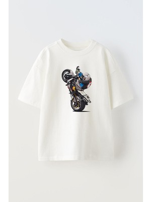 Unisex Oturarak On Kaldıran Adam Tasarım Baskılı Pamuk Beyaz Oversize T-Shirt