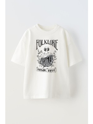 The Wert Unisex Taylor Swift Folklore Tasarım Baskılı Pamuk Beyaz Oversize T-Shirt