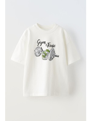 Unisex Gym Tonic Wall And Art Print Tasarım Baskılı Pamuk Beyaz Oversize T-Shirt