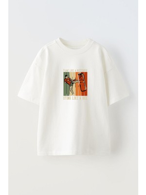 The Wert Unisex Float Like A Butterfly Stıng Like A Bee Tasarım Baskılı Pamuk Beyaz Oversize T-Shirt