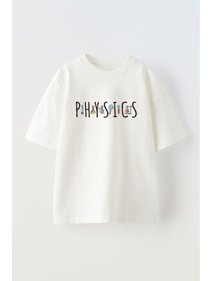 The Wert Unisex Physics Tasarım Baskılı Pamuk Beyaz Oversize T-Shirt