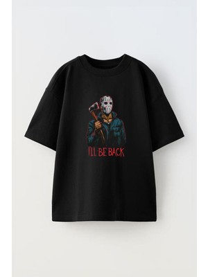 The Wert Unisex 13. Cuma Tasarım Baskılı Pamuk Sıyah Oversize T-Shirt