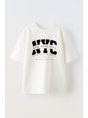 The Wert Unisex New York City Tasarım Baskılı Pamuk Beyaz Oversize T-Shirt