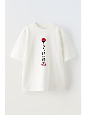 Unisex Itachi Uchiha Sahringan Tasarım Baskılı Pamuk Beyaz Oversize T-Shirt