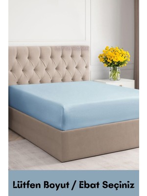 Latte Tekstil Mavi Renkli  Pamuklu Penye Kumaş Fitted Lastikli Çarşaf Tek-Çift-Battal Ebat