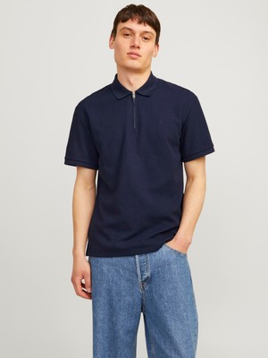 Jack & Jones Jprccjohnny Half Zıp Ss Polo Sn Erkek Lacivert Tshirt 12255578-04