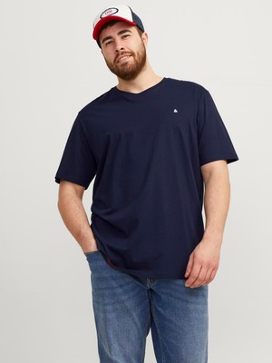 Jack & Jones Jjepaulos Tee Ss Crew Neck Noos Pls Erkek Lacivert Büyük Beden Tshirt 12253778-04