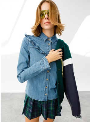 Denim Trip MARY Slim Fit Açık İndigo Kadın Jean Gömlek