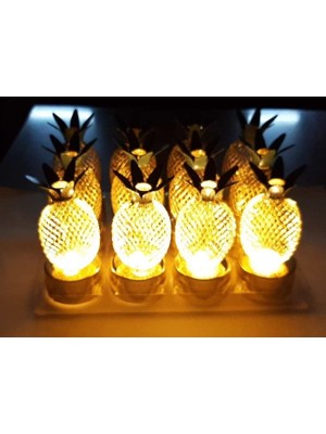 Be Beauty 6 Adet Dekoratif LED Işıklı Mini Metal Ananas Lamba