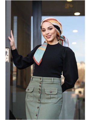 Vellichor Boydan Düğmeli Körük Cepli Tesettür Etek-  Haki