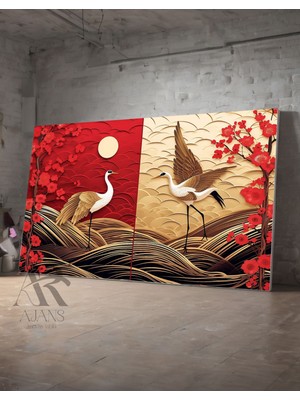 Ar Ajans Kanvas Tablo Leylekler Kırmızı Sarı Yatay Kesim Dekoratif Kanvas Tablo