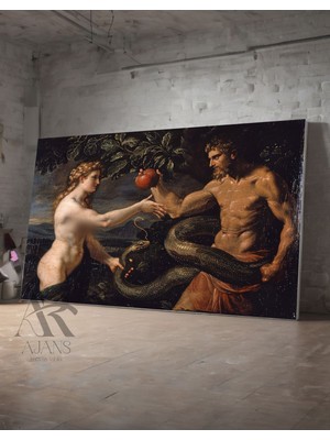 Ar Ajans Kanvas Tablo Adem ve Havva Kırmızı Elma Dekoratif Kanvas Tablo