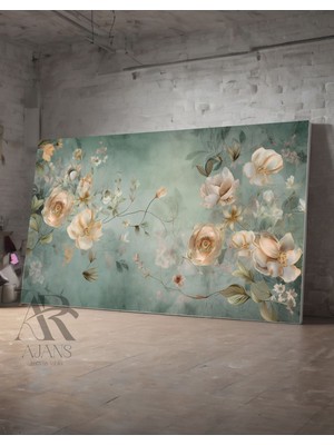 Ar Ajans Kanvas Tablo Güllerin Ahengi Turkuaz Tasarımlı  Dekoratif  Tablo