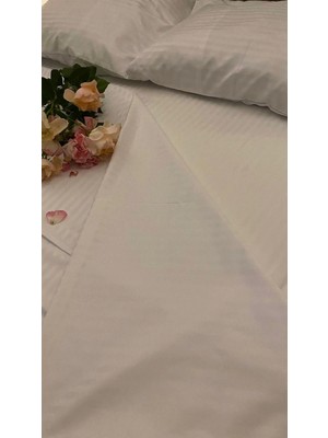 Otel Tipi 10 Adet Tek Çarşaf, Çift Kişilik Çizgili Saten 240X280