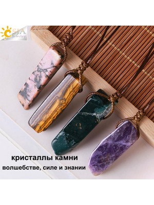 Mingjin Shop2 Lapis Csja Şifa Kristalleri Kolye Düzensiz Doğal Taş Dilim Kolye Kolye Pembe Kuvars Labradorit Kaplan Gözü Takı H090 (Yurt Dışından)