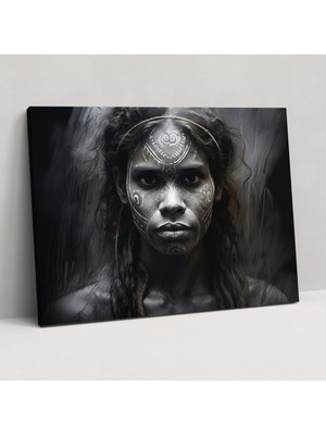Painted Anarchy Aborijin Kadın Duvar Sanatı - Aborijin, Güzellik, Karakalem Taslak, Geleneksel Vücut Boyası, 70X50