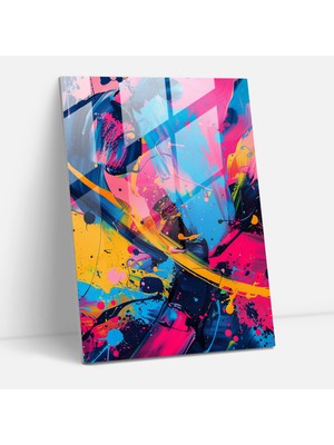 Painted Anarchy Neon Patlama Cam Baskı - Aksiyon Tablo, Cam Baskı, Modern Sanat, Soyut Sanat, 30X45
