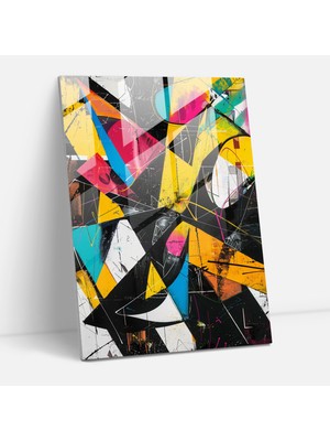 Geometrik Aksiyon Resim Cam Sanatı - Aksiyon Resim, Modern Sanat, Geometrik Şekiller, Kalın Çizgiler, 30X45