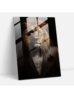 Painted Anarchy Gerçekçi Hayvanlar Cam Baskı - Insan Gibi Giyinmiş Hayvanlar, Ev Dekorasyonu, Stüdyo, Aslan, 50 x 70 cm