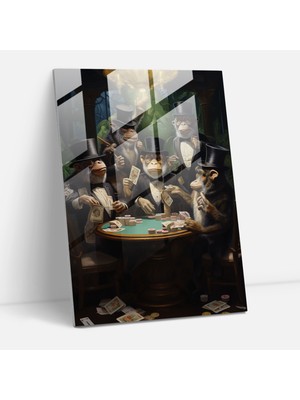 Painted Anarchy Insan Gibi Giyinmiş Hayvanlar Cam Sanatı - Insan Gibi Giyinmiş Hayvanlar, Grand Casino, Silindir Şapkalar, Gerçeküstü Sanat Eseri, 50 x 70 cm