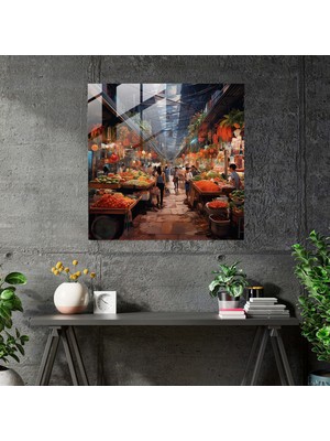 Painted Anarchy Asya Pazarı Cam Baskı - Canlı Çağdaş Kolaj - Asya, Asya, Cam Baskı, Asya Pazarı, 40X40
