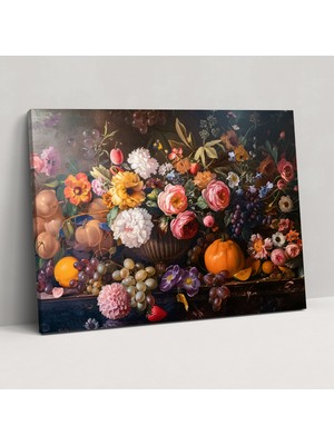 Painted Anarchy Çiçek Natürmort Barok Tarzı Duvar Dekorasyonu - Barok, Ev Dekorasyonu, Barok Tarzı Tablo, Kanvas Tablo, 50X30