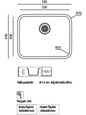 Ukinox D 500 Polisajlı Tezgah Altı Mutfak Evyesi 44×54 cm Eviye (Sifon Dahil)