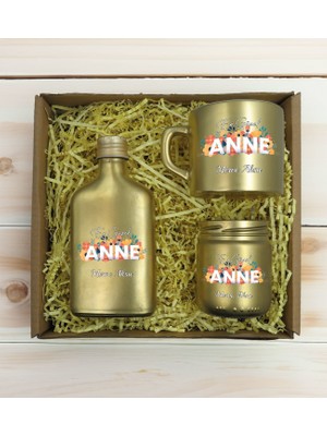 Bk Gift Kişiye Özel Isimli Dtf Anne Temalı Gold Kahve Fincanı & Kolonya & Mum Hediye Seti-2, Anneye Hediye, Anneler Günü Hediyesi