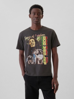 Gap Erkek Siyah Bob Marley Grafikli T-Shirt