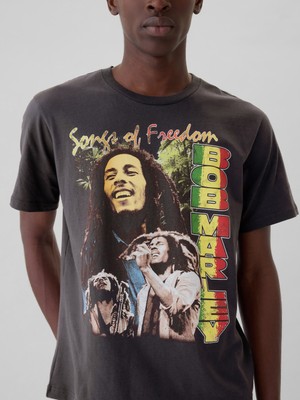 Gap Erkek Siyah Bob Marley Grafikli T-Shirt