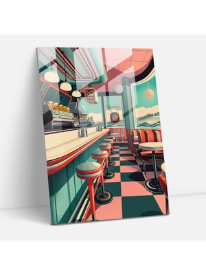 Painted Anarchy Retro Diner Cam Duvar Sanatı - Klasisizm+Popart, Duvar Dekorasyonu, Modern Sanat, Cam Duvar Sanatı, 30 x 45 cm