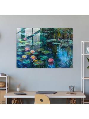 Painted Anarchy Claude Monet Nilüferler Cam Duvar Tablosu - Claude Monet, Duvar Dekorasyonu, Cam Duvar Sanatı, Cam Sanatı, 45 x 30 cm