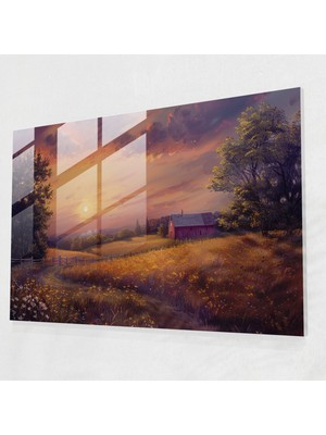 Painted Anarchy Claude Monet Gün Batımı Kırsal Ev Dekorasyonu - Claude Monet, Cam Baskı, Modern Sanat, Claude Monet, 45 x 30 cm