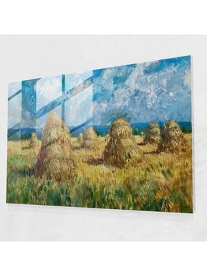 Painted Anarchy Claude Monet Saman Yığınları Cam Baskı - Claude Monet, Claude Monet, Duvar Dekorasyonu, Modern Sanat, 45 x 30 cm