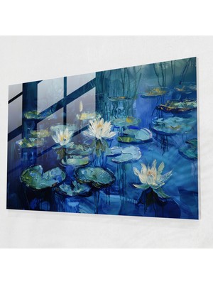 Painted Anarchy Claude Monet Mavi Nilüferler Cam Duvar Tablosu - Claude Monet, Modern Sanat, Cam Baskı, Duvar Dekorasyonu, 45 x 30 cm