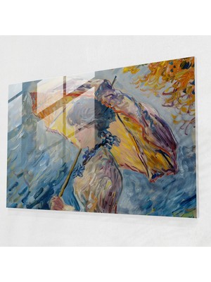 Painted Anarchy Claude Monet Şemsiyeli Kadın Cam Duvar Tablosu - Claude Monet, Claude Monet, Cam Duvar Sanatı, Ev Dekorasyonu, 45 x 30 cm