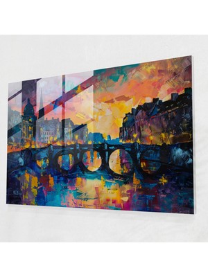 Painted Anarchy Claude Monet Cam Duvar Sanatı - Renkli Şehir Manzarası Nehir - Claude Monet, Duvar Dekorasyonu, Nehir, Ev Dekorasyonu, 45 x 30 cm