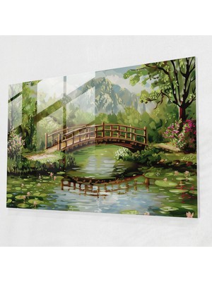 Painted Anarchy Claude Monet Reflektif Gölet Köprüsü Duvar Dekorasyonu - Claude Monet, Cam Sanatı, Cam Duvar Sanatı, Cam Baskı, 45 x 30 cm