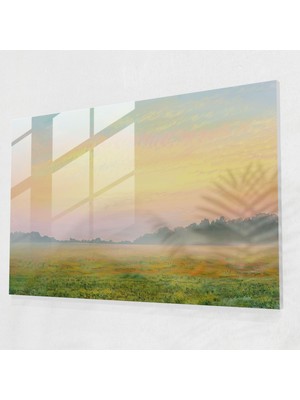 Painted Anarchy Claude Monet Cam Baskı - Tarlalarda Pastel Gündoğumu - Claude Monet, Pastel Renkler, Cam Duvar Sanatı, Duvar Dekorasyonu, 45 x 30 cm