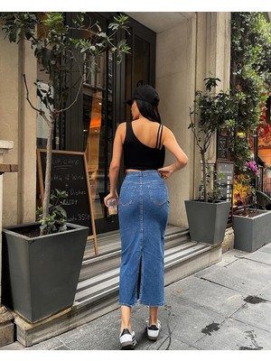 Aref Jeans Arkası Yırtmaçlı Uzun Kot Etek