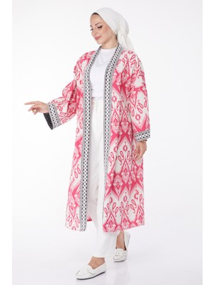 Tofisa Düz Orta Kadın Fuşya Desenli Kimono - 13231