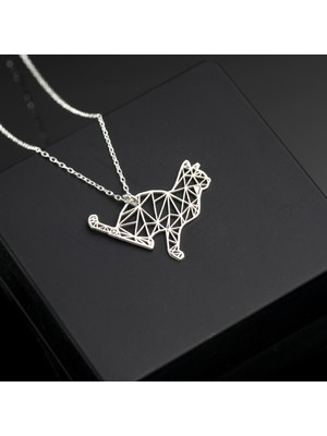 One Silver Gold 925 Ayar Gümüş Uslu Kedi Kolye Özel Tasarım