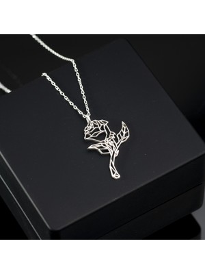 One Silver Gold 925 Ayar Gümüş Gül Origami Kolye Özel Tasarım