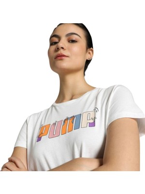Puma Ess+ Graphic Tee Beyaz Kadın Tişört - 679916 02