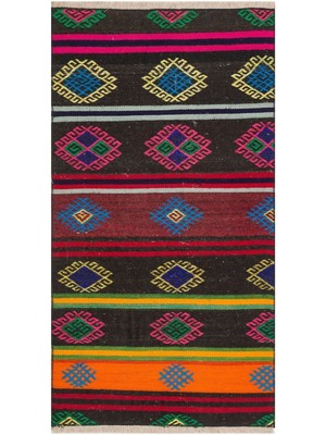 Grand Hedef Halı El Dokuma Çok Renkli Çiçekli Desen Vintage Kilim